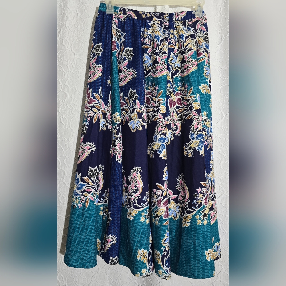 Cupio Women’s Petite Pull On Elastic Waist Floral Pattern Midi Skirt Sz PS
